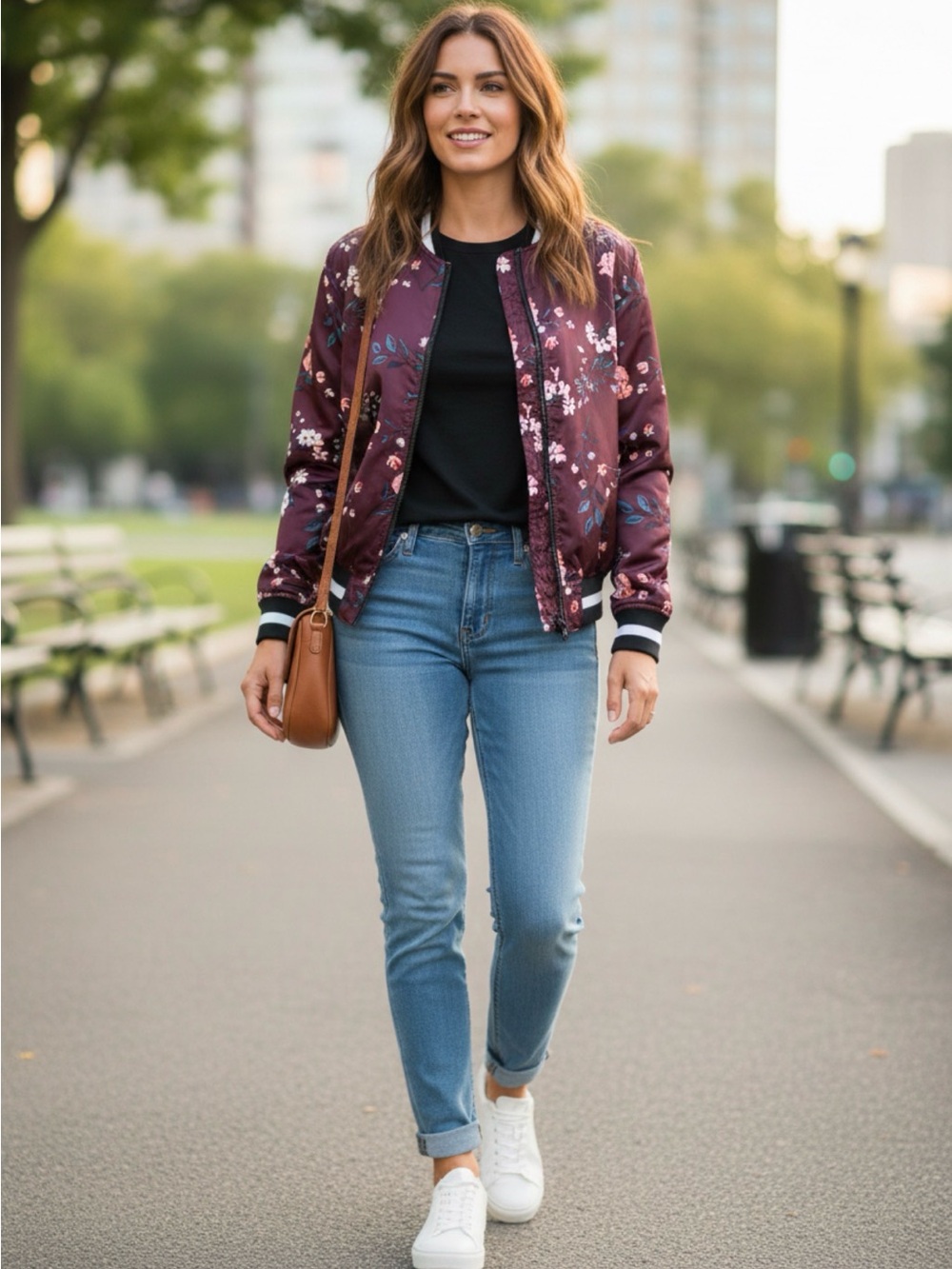 a.n.a Floral Bomber Jacket - Dark Purple